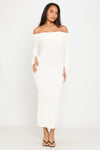 Cream Knitted Off Shoulder Long Sleeve Maxi Dress