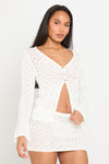 White Knit Shell Button Cardigan & Mini Skirt Co-Ord