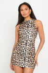 Leopard Print High Neck Sleeveless A-Line Mini Dress