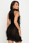 Black Sheer High Neck Shaggy Mini Dress