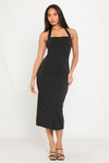 Black Halter Neck Bodycon Midi Dress