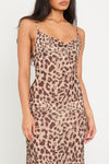 Leopard Print Cowl Neck Strappy Maxi Dress