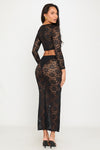 Black Sheer Lace Long Sleeve Top & Maxi Skirt Co-Ord