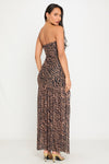 Brown Tiger Print Sheer Strapless Maxi Dress