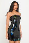 Black Iridescent Vinyl Bandeau Mini Dress