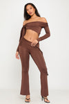 Chocolate Off Shoulder Top & Flared Leggings Co-Ord