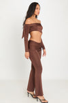 Chocolate Off Shoulder Top & Flared Leggings Co-Ord