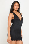 Black Deep Plunge Lace Detail Mini Dress