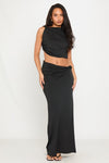 Black Knotted Ruched Crop Top & Maxi Skirt Co-Ord