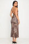 Leopard Print Cowl Neck Tie Back Maxi Dress