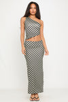 Black Stripe Asymmetric Crop Top & Maxi Skirt Co-Ord