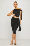 Black One Shoulder Knot Detail Top & Capri Pants Co-Ord
