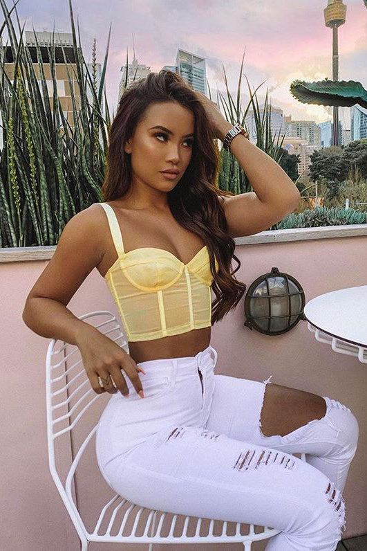 Yellow Mesh Underwired Corset Crop Top